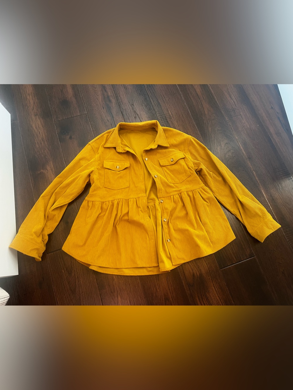 Mustard Yellow Button-Front peplum Corduroy Jacket
